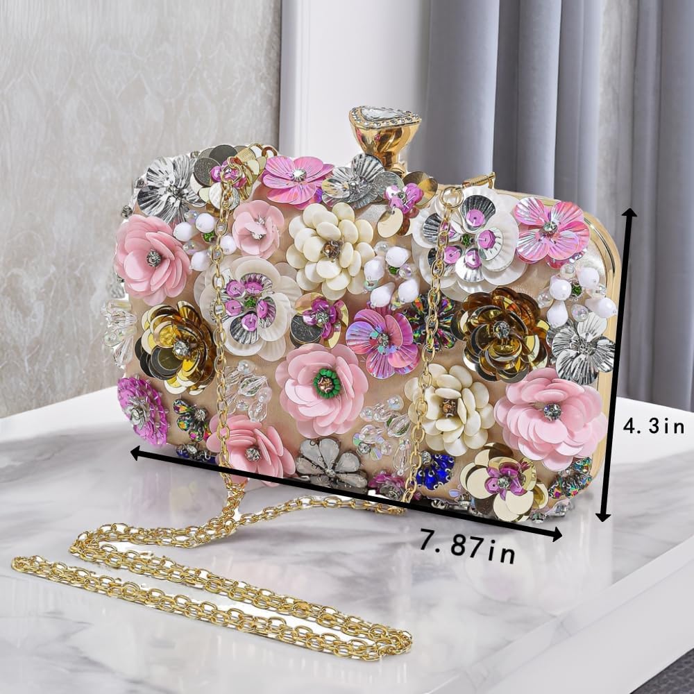Evening Bag Beaded Clutch Purses for Women Flower Clutch Floral Purse Handbag Wedding Guest Dress Party Clutches Fancy - Image 3