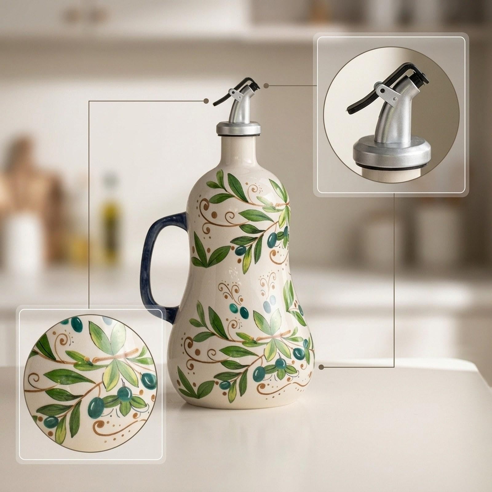 Dispensador de Aceite, Recipiente de Cerámica para Vinagre, Bote para Especias, Recipiente para : Un Accesorio Moderno para Un Uso Prácti, Verde, Individual