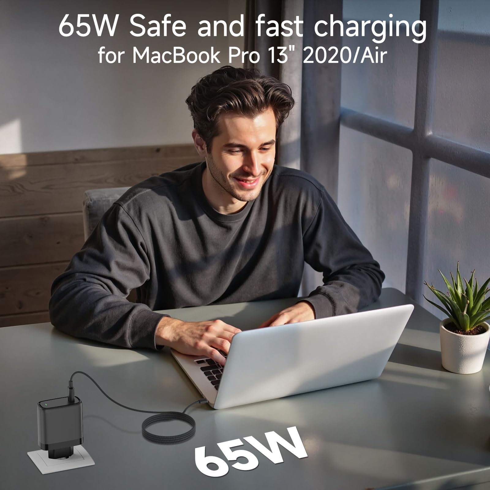 Caricatore USB C 65W con Tecnologia PD3.0 e GaN II Caricatore Rapido USB C PPS con Cavo Tipo C 2m per iPhone 16/15, per Pad Pro/Air, per Galaxy S25/S24/23/S22, per MacBook Pro/Air.ecc