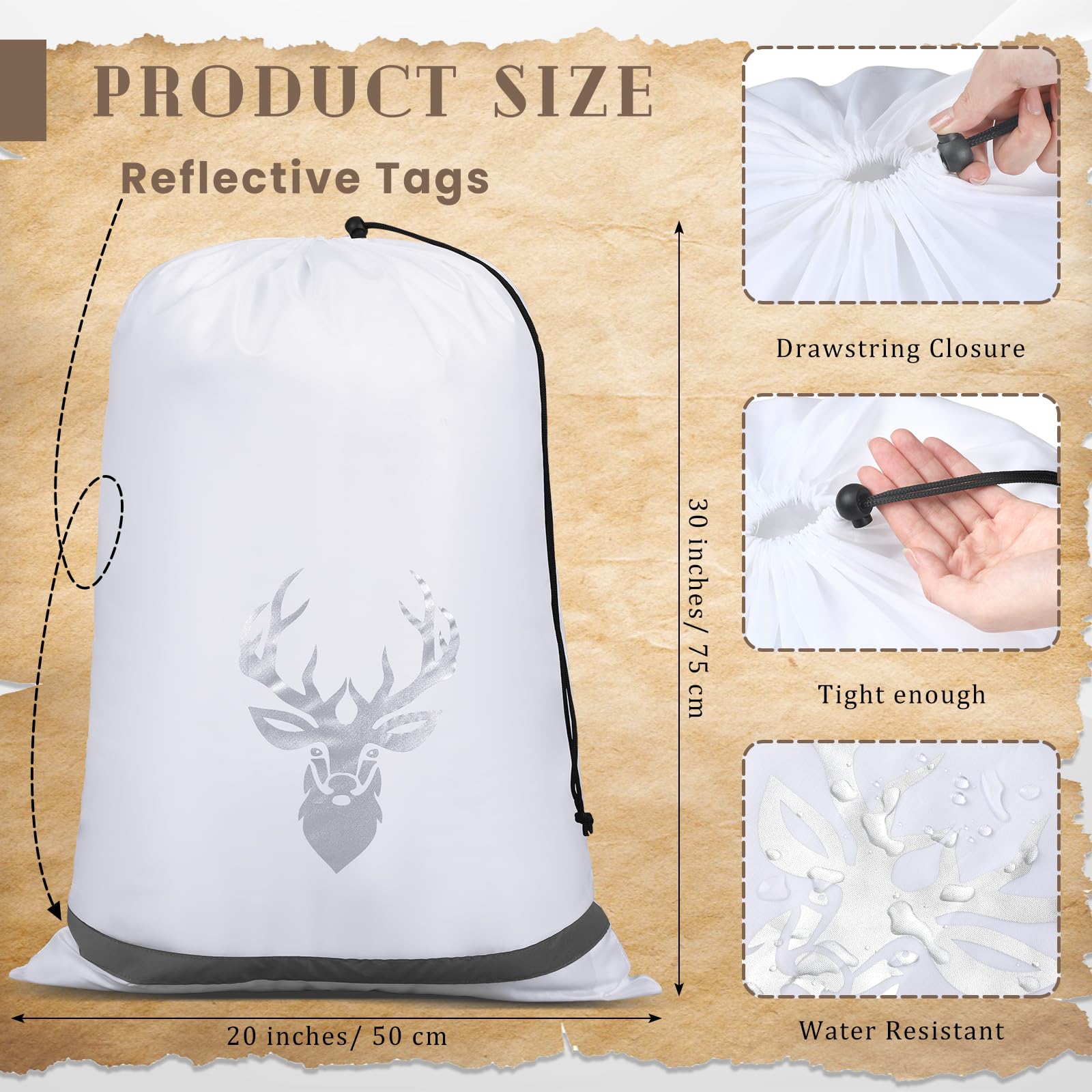 Locmeo 10 Pcs Game Bags for Hunting Reusable Lightweight Waterproof Heavy Duty Wild Game Meat Bags with Reflective Tags Durable Washable Backcountry Big Hunting Bag for Elk Caribou Deer(White,M)