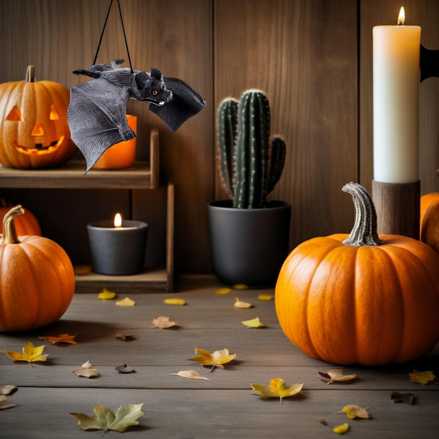 OSALADI Halloween Hanging Bat Decorations, 8pcs Plastic Bat Pendants Set with Large Small Sizes, Simulation Halloween Party Props for Indoor and Outdoor Seasonal Decor
