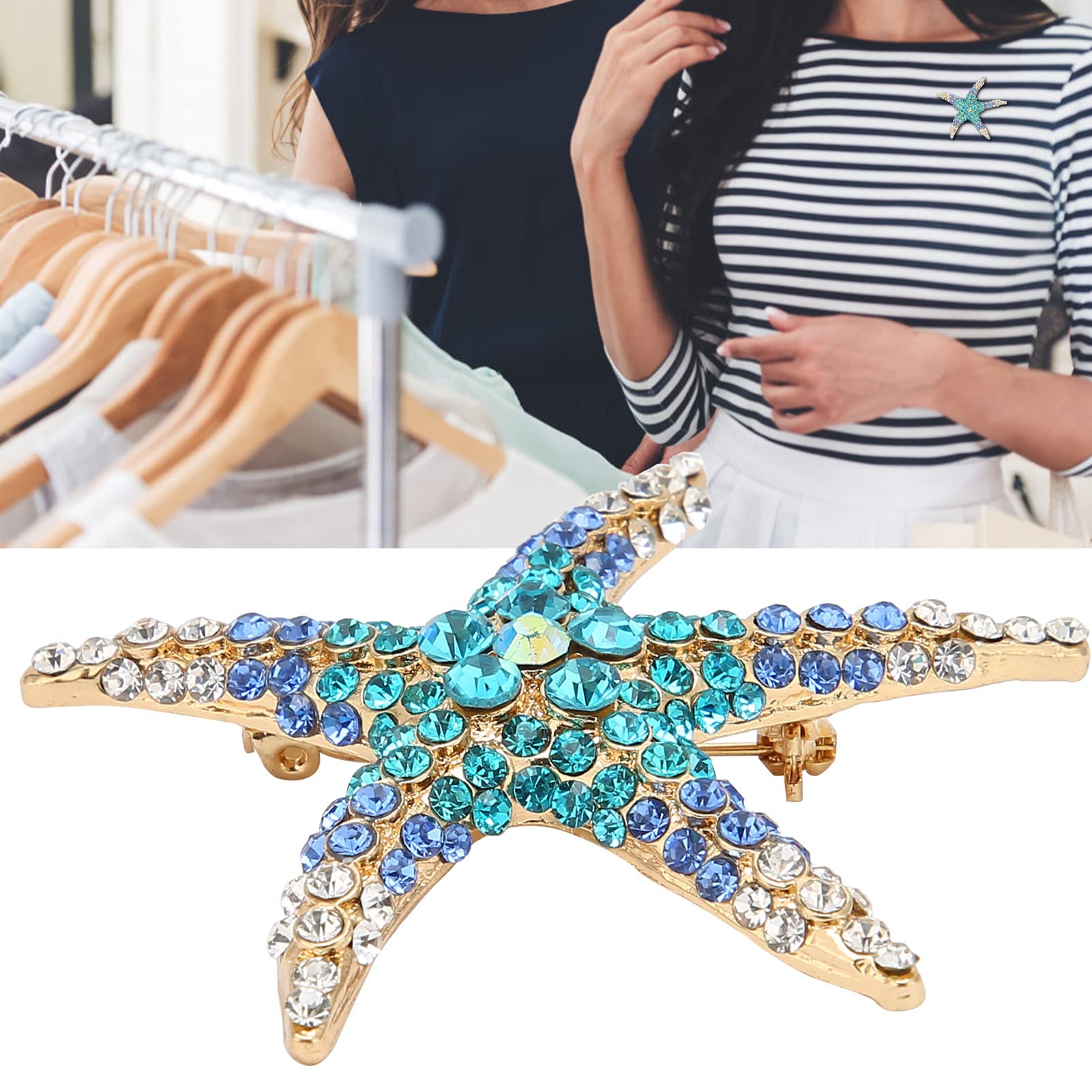 Spilla Stella Marina Con Cristalli E Strass: Elegante Accessorio Placcato Oro Per Uomo E Donna