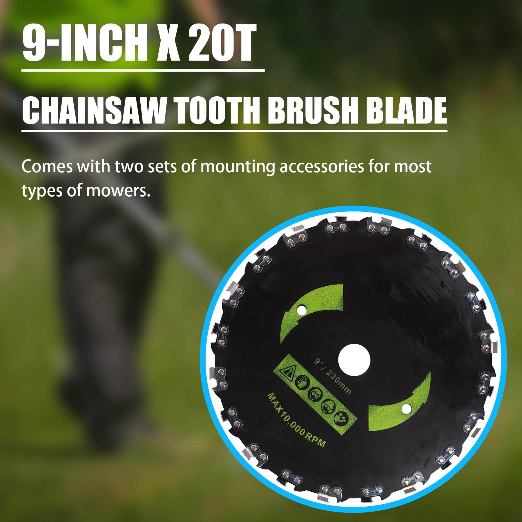 PLAXNS Cortador de Dientes de Motosierra de 9 Pulgadas x 20T, Cuchillas de Cepillo de Punta de carburo de 10 Pulgadas x 80T con Kit Adaptador Universal, Cabezal de Corte de Acero Inoxidable de Alta