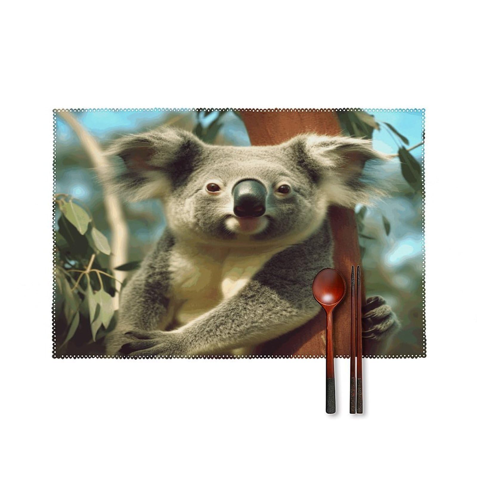 Bear Koala Placemats Set of 4 Heat Resistant Non-Slip Place Mats for Dining Table Washable Placemat Wipeable Dining Table Mat Canvas Place Mats Dining Table Decor