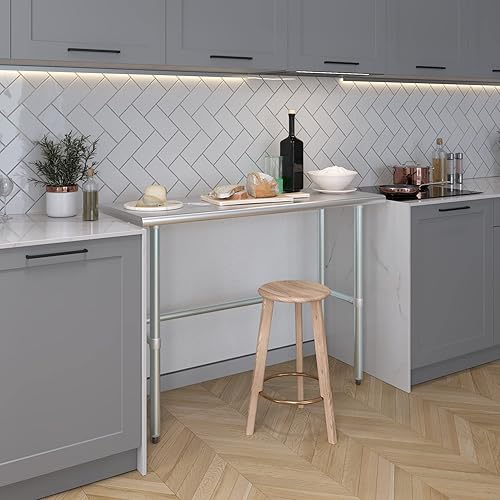 Miniatura 6 de AmGood Mesa de trabajo de acero inoxidable con base abierta, preparación de alimentos para isla de cocina NSF  Banco de lavandería y garaje (48