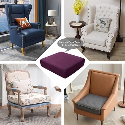 Miniatura 8 de Fundas elásticas de cojín para asiento de sofá, fundas de cojín de sofá de terciopelo lujoso, funda de cojín antideslizante (morado, S)