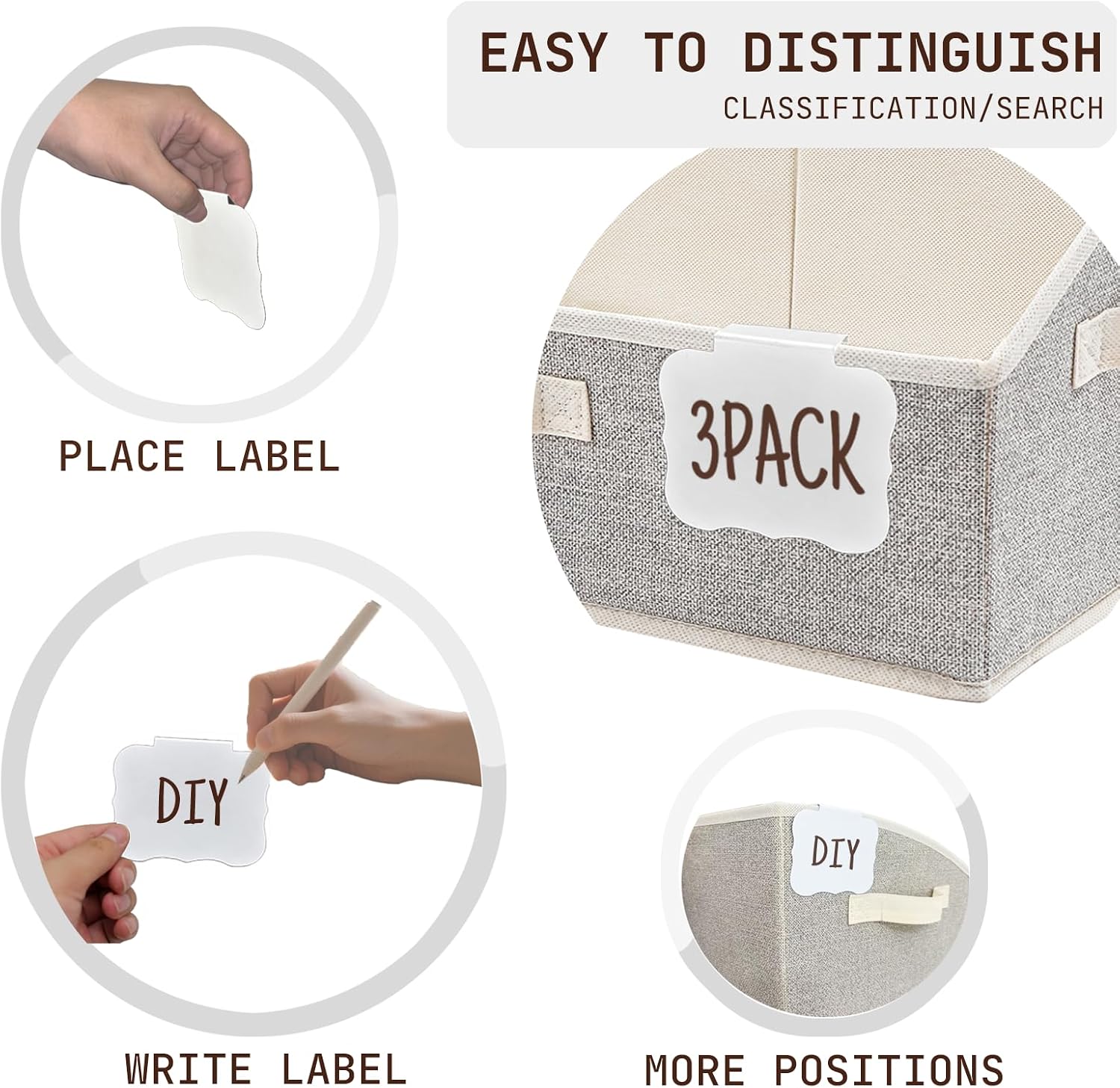 Trapezoid Storage Bins, Fabric Closet Organizers, Honey Beige, 3-Pack
