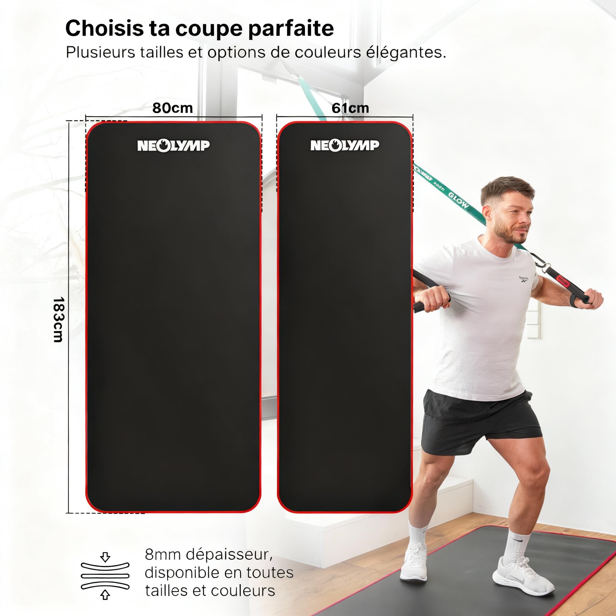 NEOLYMP Tapis de Fitness Extra épais et antidérapant avec E-Book Fitness et Sangle de Transport - Tapis de Pilates, Tapis de Yoga, Tapis de Sport, Tapis de Gymnastique