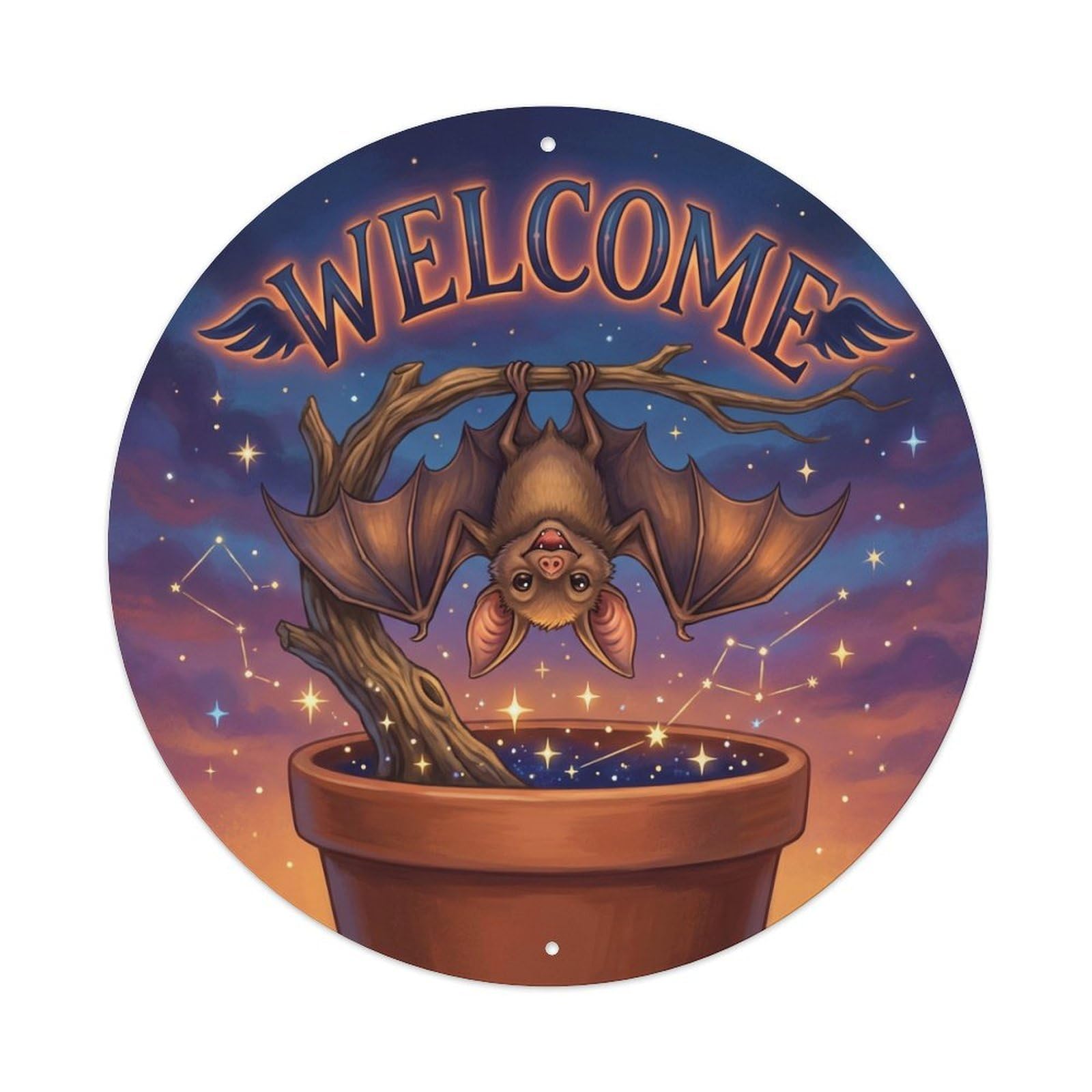 Welcome Bat Evening Sky Metal Tin Sign