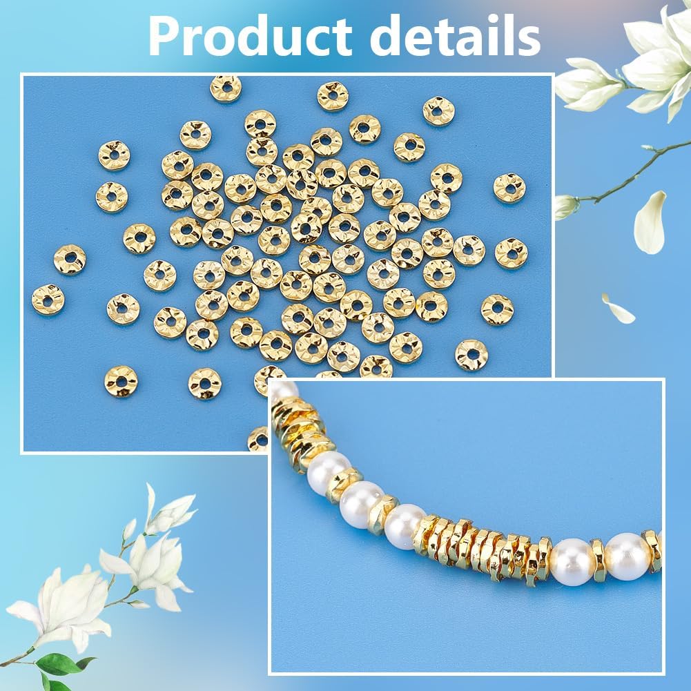 PH PandaHall 100pcs 18K Gold Plated Spacer Beads, 4mm Flat Round Loose Beads Wavy Disc Brass Beads Metal Beads for Summer Jewelry Making DIY Craft Earring Bracelet Necklace, Hole: 1.2mm - Image 4