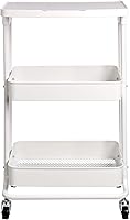 Vista 2 de Yaxa Basics 2-Tier Rolling Metal Utility Cart with Shelf, Portable Multi-Functional Storage, White