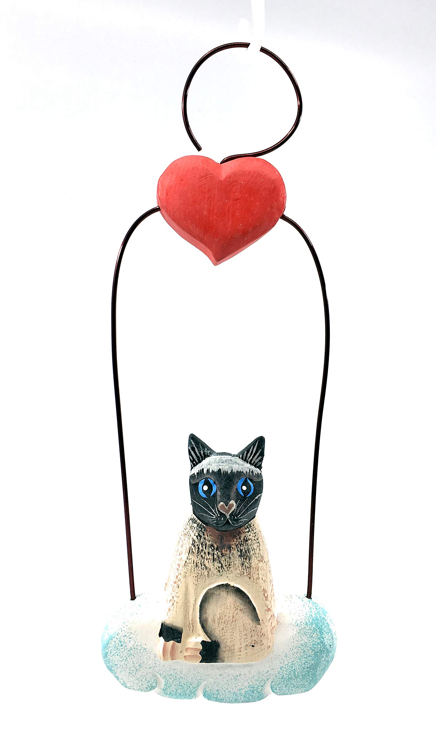 Ruth + Wilde Cloud Kitty Cat Christmas Tree Ornament - Hand Carved by Balinese Artist (Black/White Kitty)