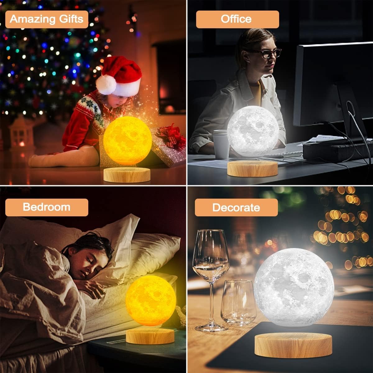 Pływająca lampa księżycowa z 3 kolorami LED, lewitująca lampa księżycowa, wielokolorowa lampka nocna, obrotowa lampa stołowa sterowanie dotykowe, nadruk 3D na biurko światło księżyca,