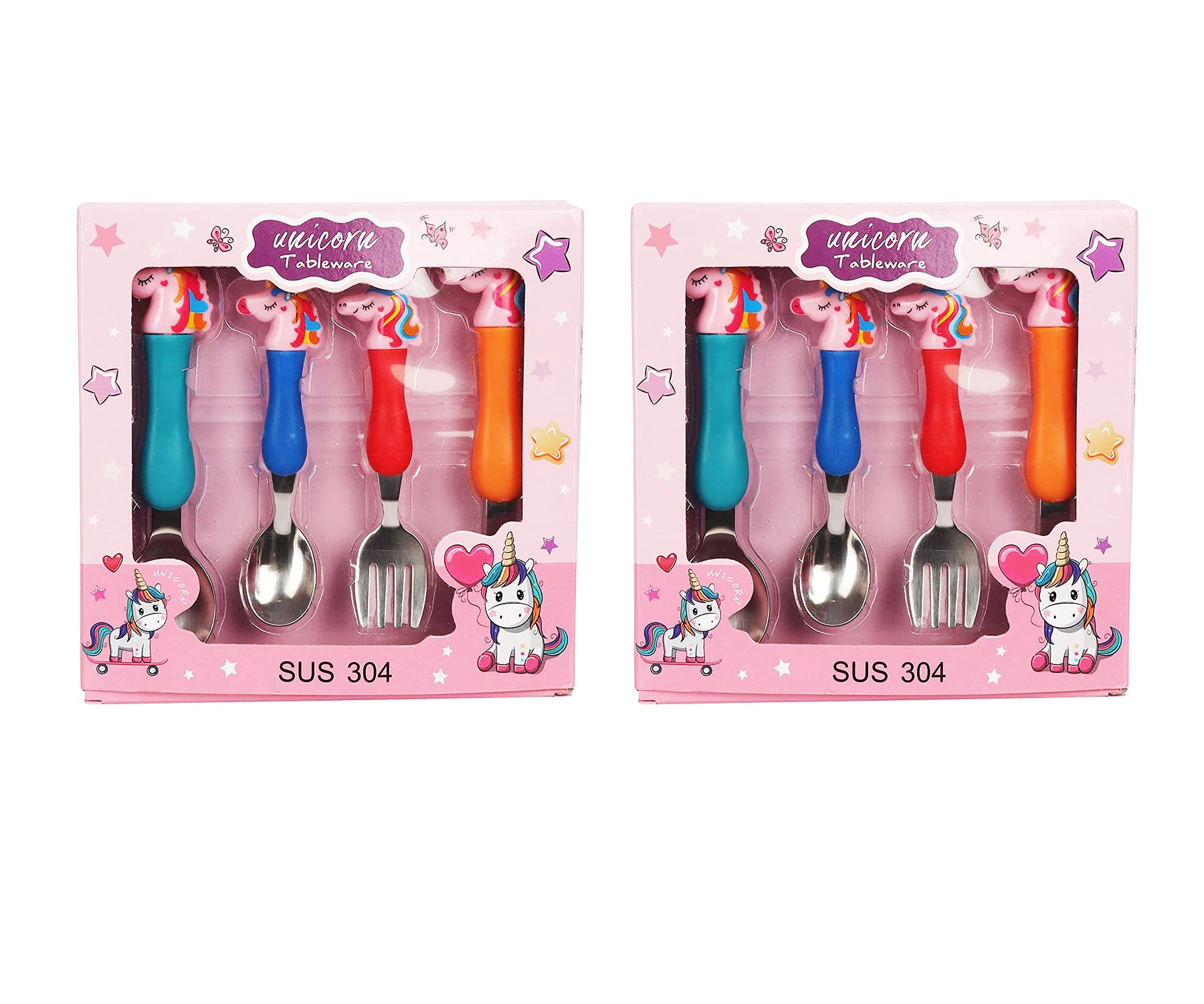 Aarvi Stainless Steel Unicorn Design Tableware Cutlery Spoon and Fork Set for Kids Babies (Set Includes 2 Forks & 2 Spoons) (Set of 2)