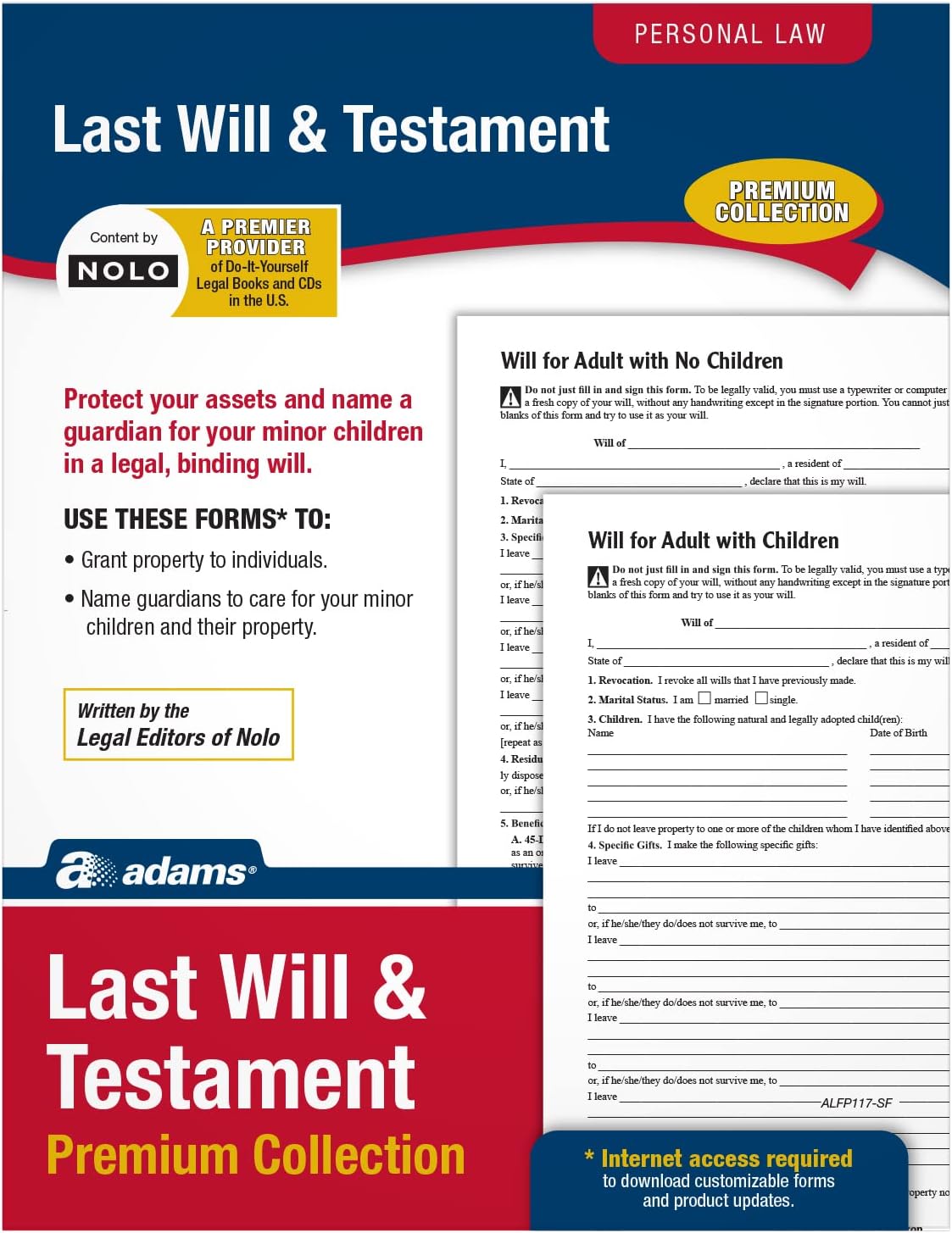 Adams Last Will and Testament with Forms and Instructions (ALFP117),White, 8.5 x 0.12 x 11 inches.