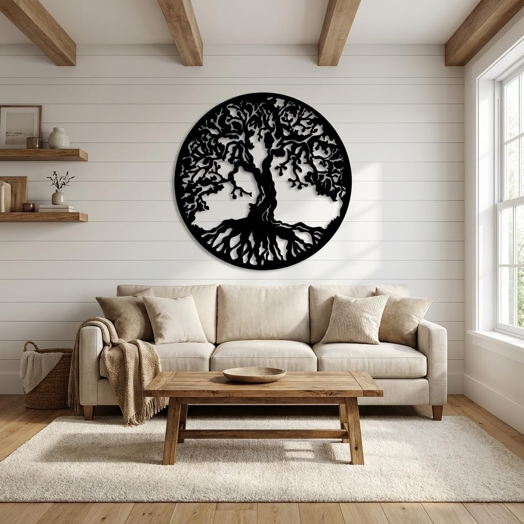 MetalArtWallDecor Arbre de Vie Décoration Murale en métal, 59,7 cm, Noir