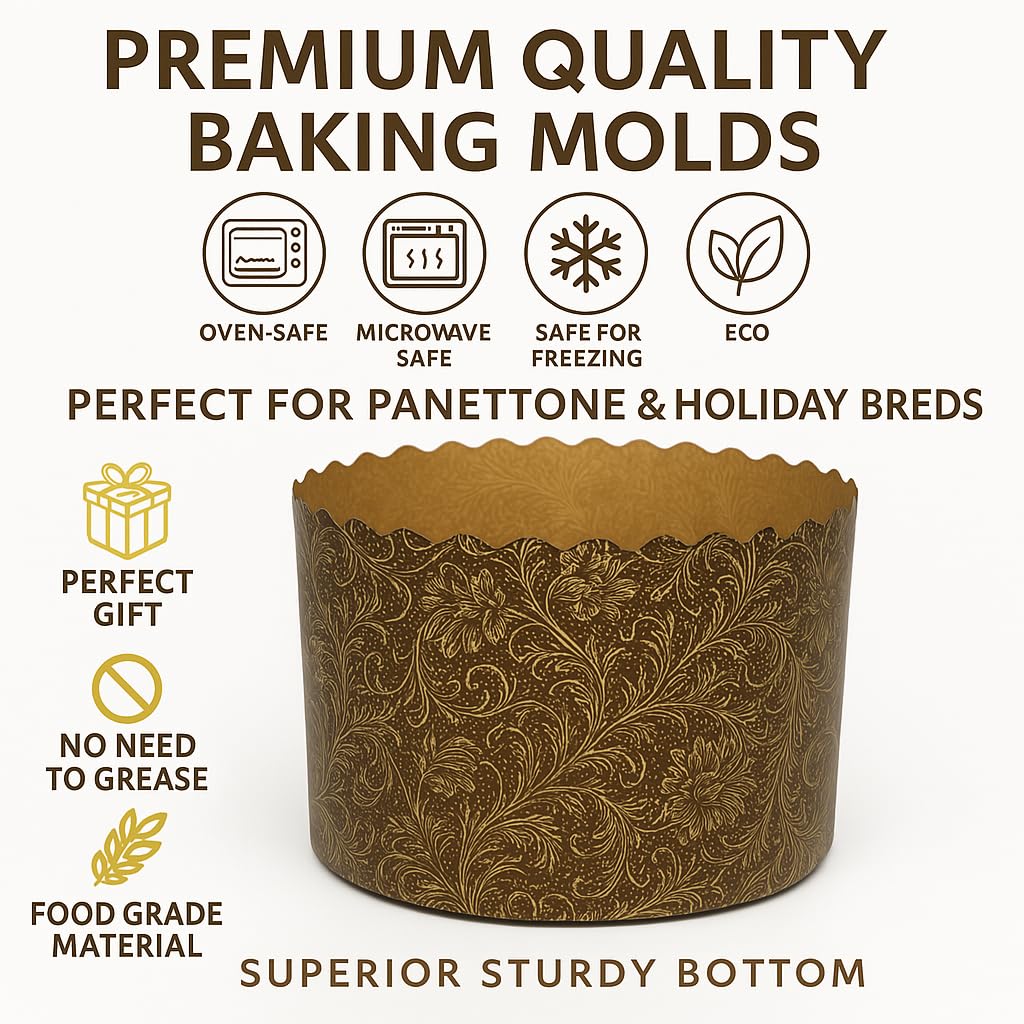 Moldes para hornear Kulich y Panettone de 12 onzas, paquete de 12 unidades, moldes de papel antiadherentes para pan de Pascua, 4.7 pulgadas de ancho x 3.1 pulgadas de alto, aptos para horno y