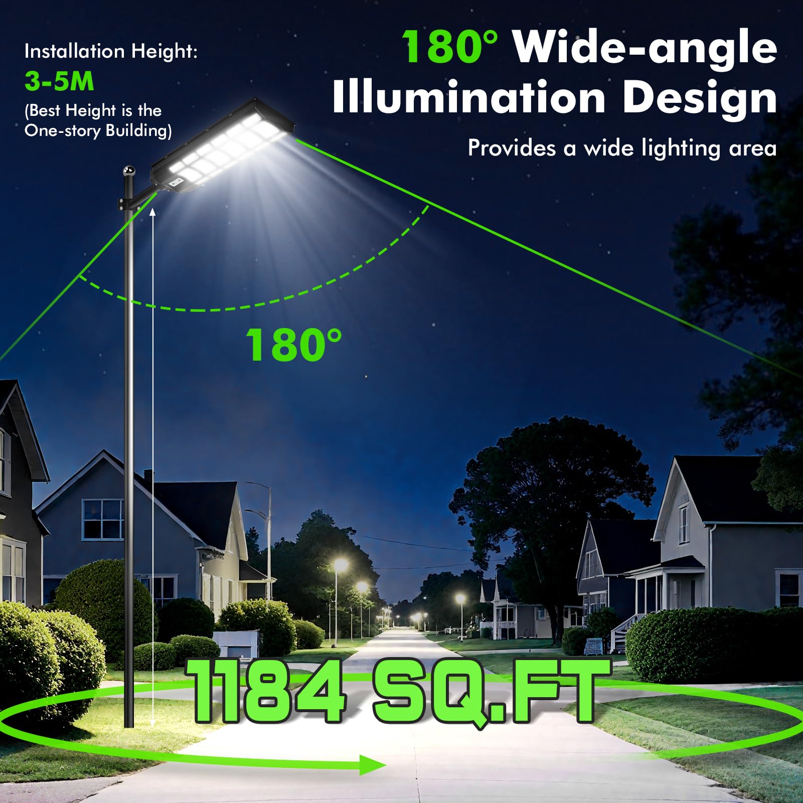 LED Réverbères Solaire Exterieur 1200W 6500K IP67 Etanche avec Télécommande Détecteur de Mouvement
