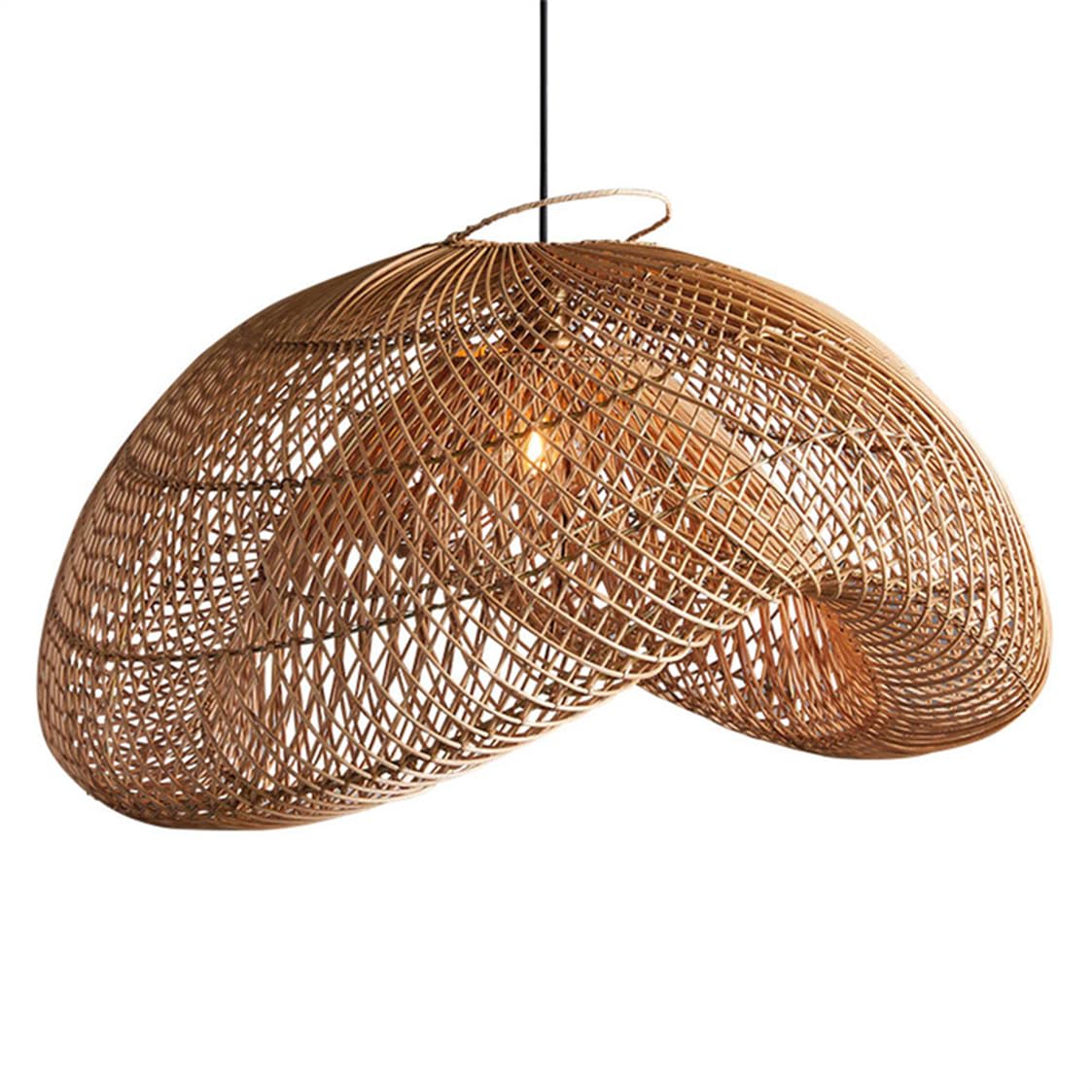 CSSYKV Creative Handmade Rattan Light Fixtures Geometry Shape Chandelier 19.7" Woven Bamboo Rattan Lamp Mid-Century Basket Light Fixtures for Farmhouse Bedroom Living Dining Room