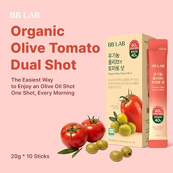 BB LAB Organic Olive & Tomato Dual Shot, 40:60 Ratio, Spanish Picual EVOO & Tomato, 20g*10 Sticks