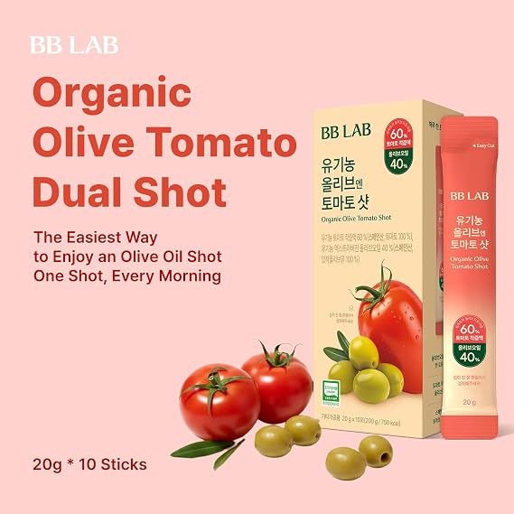 BB LAB Organic Olive & Tomato Dual Shot, 40:60 Ratio, Spanish Picual EVOO & Tomato, 20g*10 Sticks