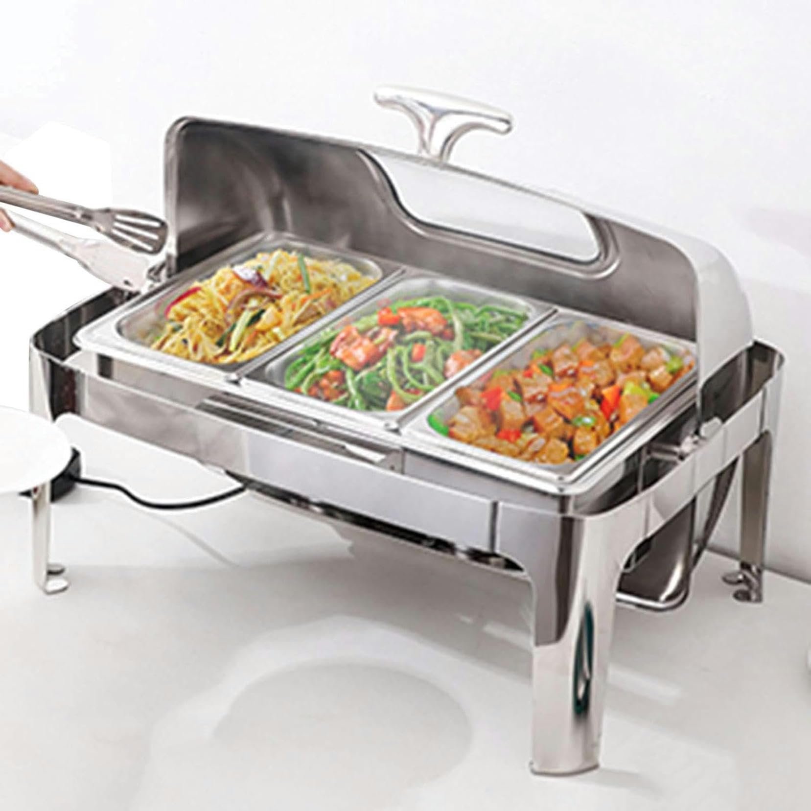 Ensemble de plats électriques en acier inoxydable pour la restauration, garde les aliments au chaud pour les fêtes, les banquets, idéal pour les buffets et les événements