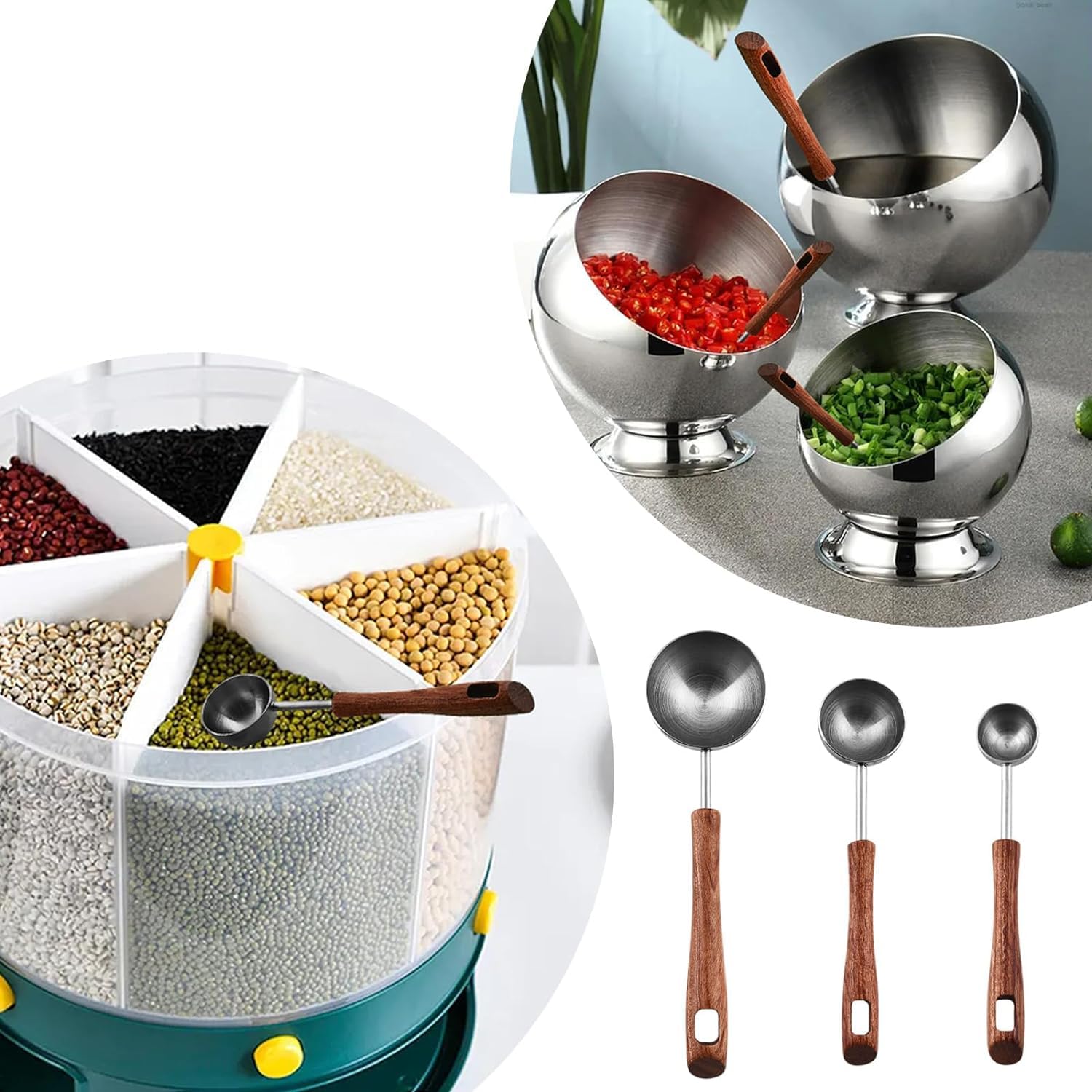 Set di 3 cucchiai dosatori da caffè, in acciaio inox, con manico in noce nera, strumento di misurazione per liquidi e solidi, per cucina (4 ml/8 ml/25 ml