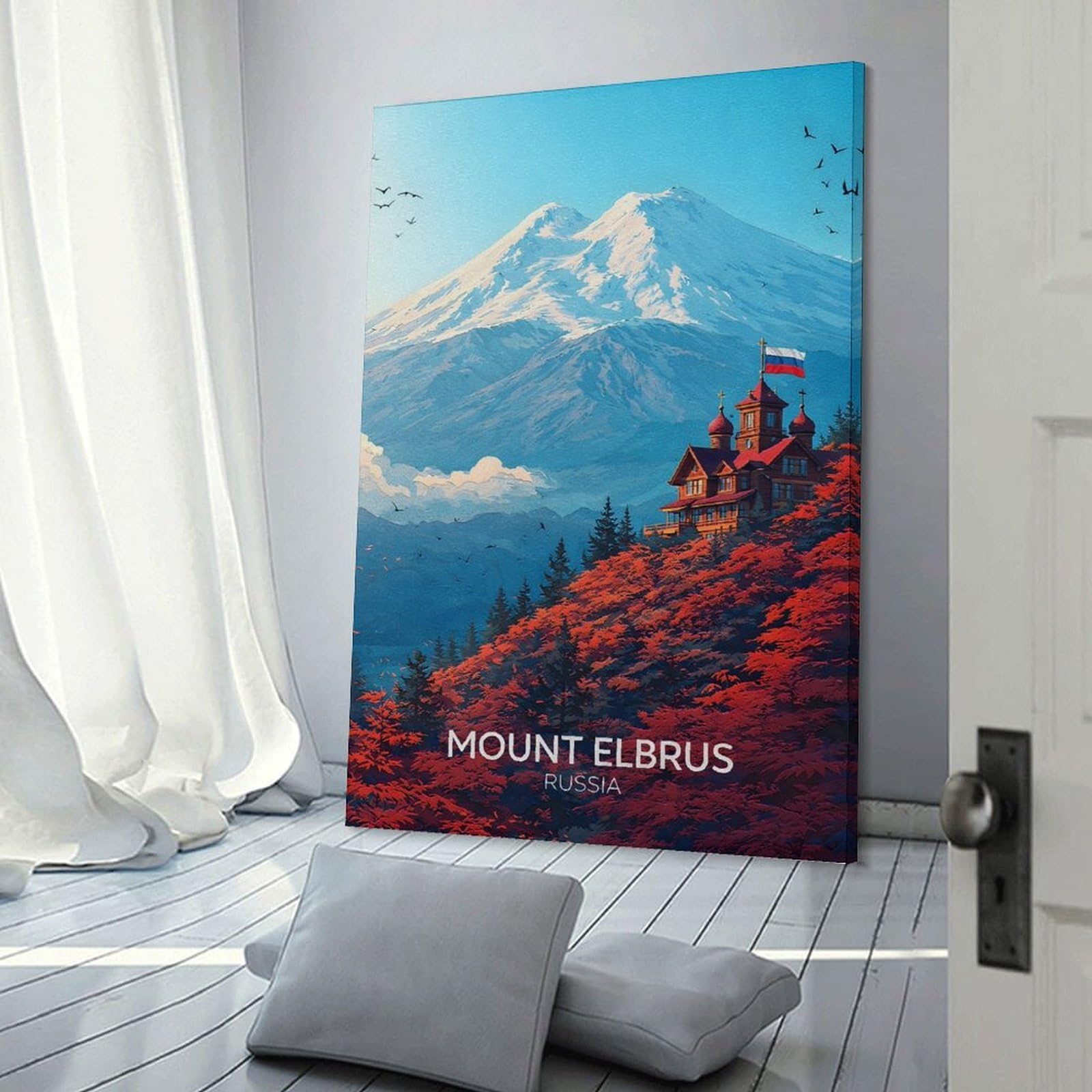 Junmoney Frame-Style-20 Canvas Art Print Mount Elbrus Russia Landscape, 20X30inch(50X75cm), For Contemporary Homes, Apartments Or Offices, Decorative Canvas Decor For Home Updates