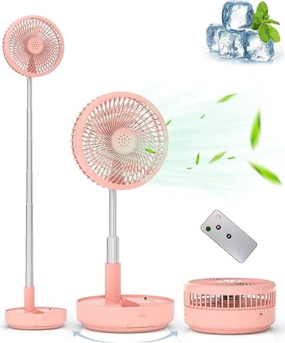 Vista 10 de Primevolve Ventilador portátil oscilante de pie, recargable con batería operado por USB, ventilador de piso, mesa y escritorio con control remoto
