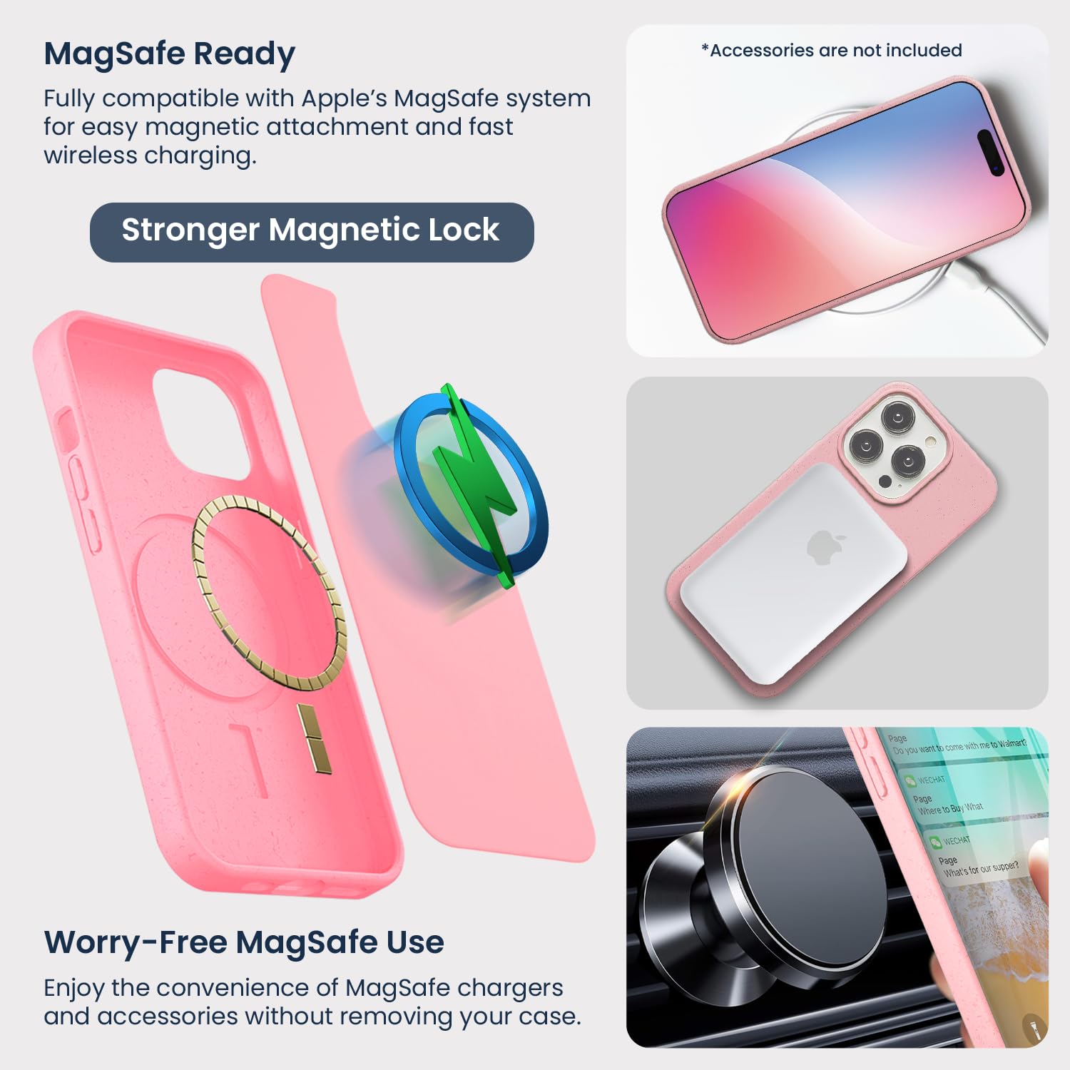 Wave Case Compatible with iPhone 15 Pro MagSafe Phone Case - Eco-Friendly Wheat Straw Phone Case with Shock-Absorbing Corners - Image 3
