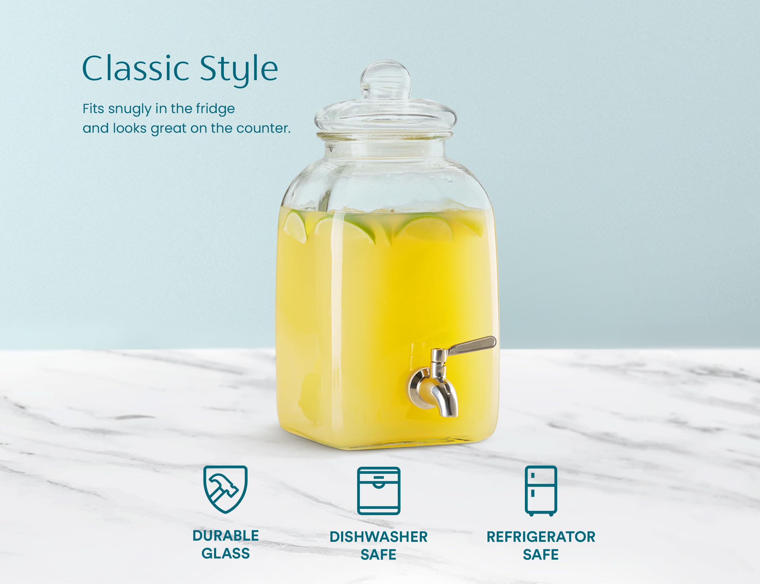Kook Dispensador de bebidas de vidrio, con espiga de acero inoxidable a prueba de fugas y etiqueta personalizable, tarro transparente para almacenamiento de bebidas para refrigerador, para agua, té