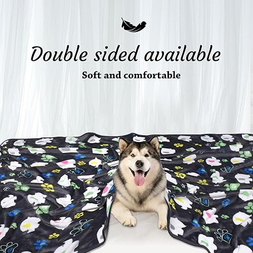 Miniatura 6 de REZUTAN Manta ultrasuave para perro, 40 x 50 pulgadas, con patrón de elefante gris de franela y huellas de patas, manta para gatos, suministros para