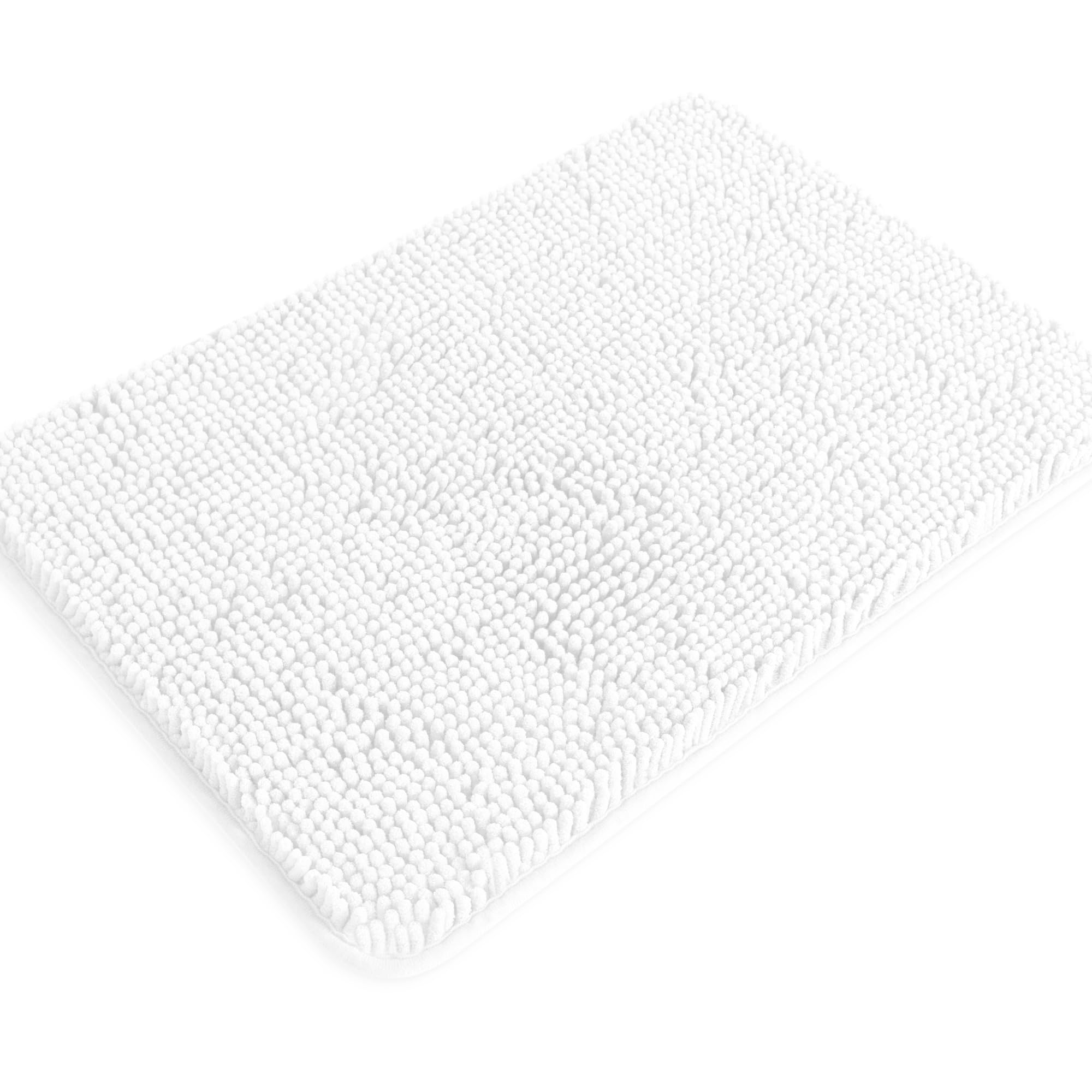 PureSwan White Bathroom Rugs – Absorbent and Washable Bath Mat, Non-Slip, Thick Soft Chenille Bath Rugs for Bathroom Floor, Shower, Sink - 17" x 24"