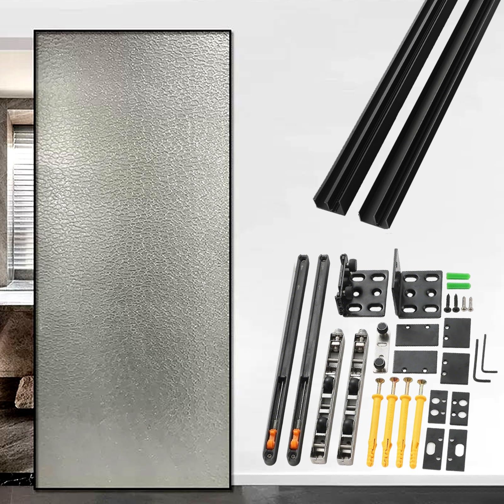 Viiguiy Black 28 40 50 60 70 In Invisible Sliding Door Track, Concealed Ghost Door Rails And Hardware, Heavy Duty Floating Door Track For Glass/Mirrored(,50In/127Cm)
