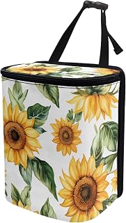 Sunflower Car Trash Can Leak-Proof Vehicle Garbage Bag with Adjustable Straps Portable Car Waste Basket Organizer Car Essentials for Women