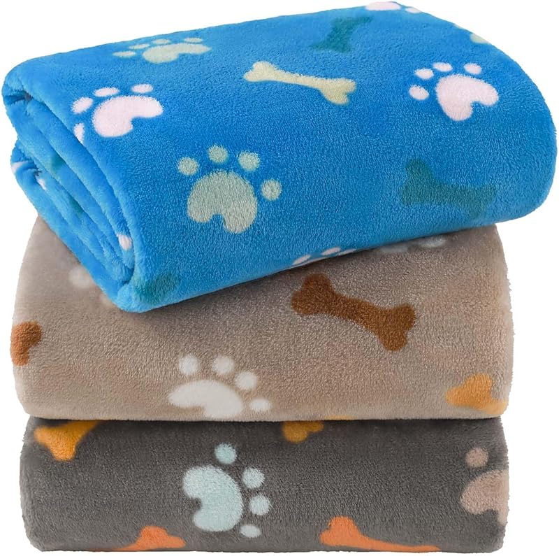 Manta para Cães e Gatos de Fleece Macio, 3 Peças, Azul/Marrom/Cinza, 78,74 x 50,8 cm LINENLUX