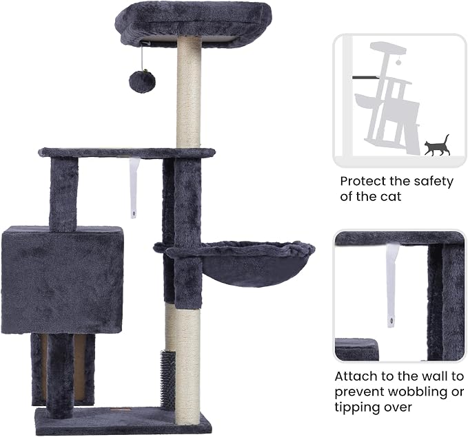 Árbol para gato con cepillo de autoacicalado y cesta, gris ahumado miniatura 5