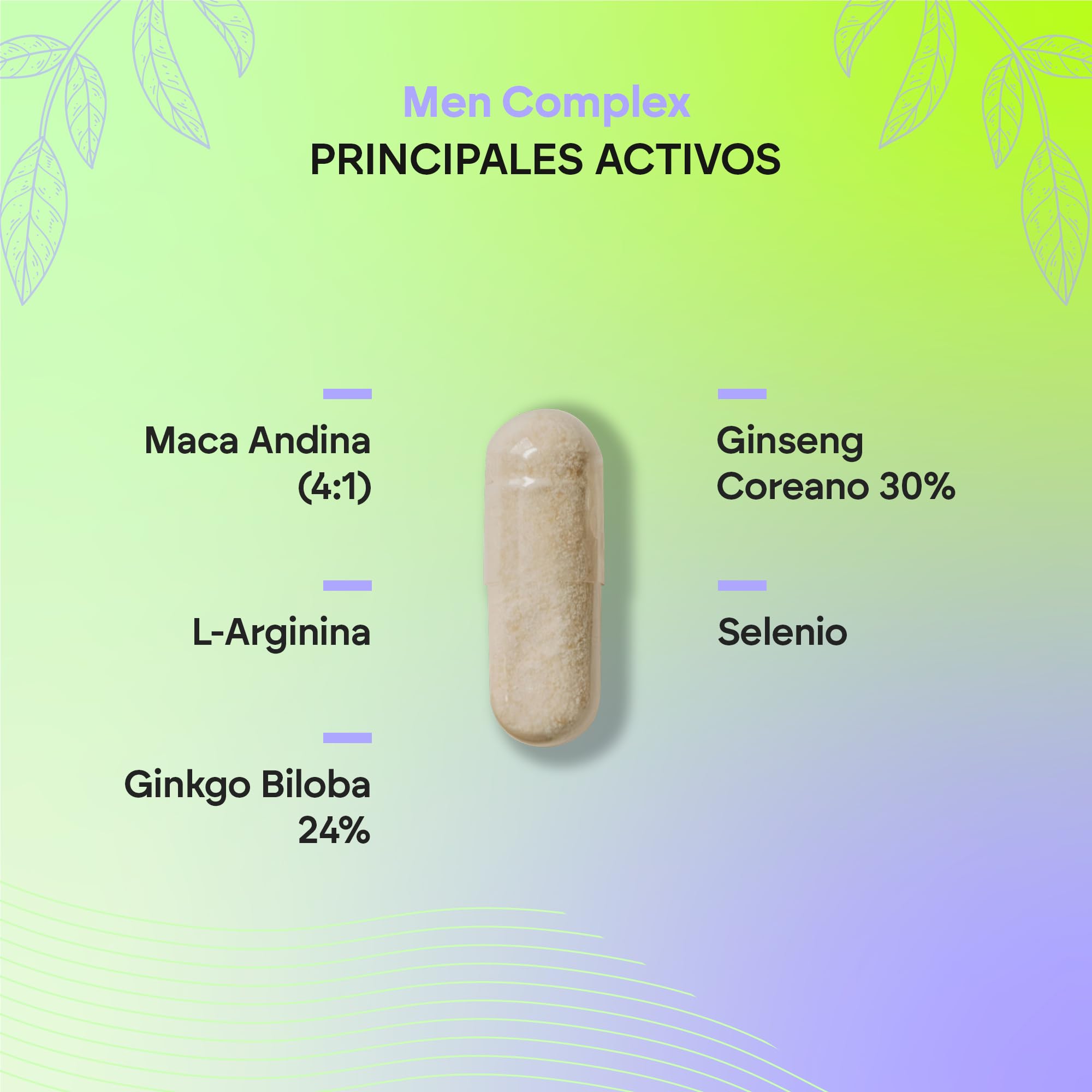 Vitaminas Testo Hombre - Potencia 4:1 Maca 500mg - Ginseng + Ginkgo Biloba + Tribulus Terrestris, L-Arginina - 90 Cápsulas Men Complex Nutralie