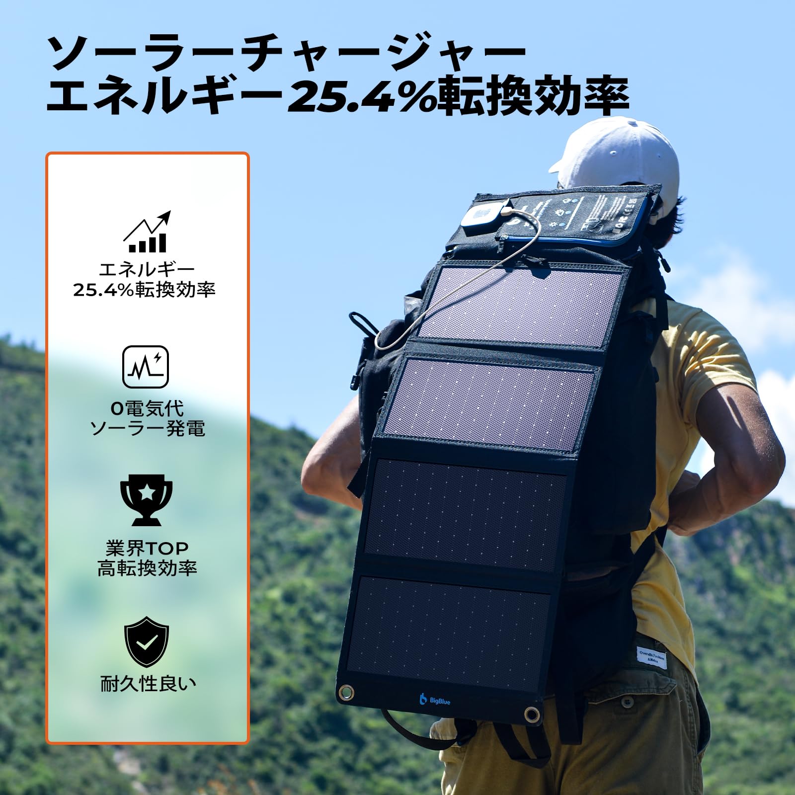 BigBlue 28W ソーラーチャージャー 電流計 ソーラー 充電器 2USB