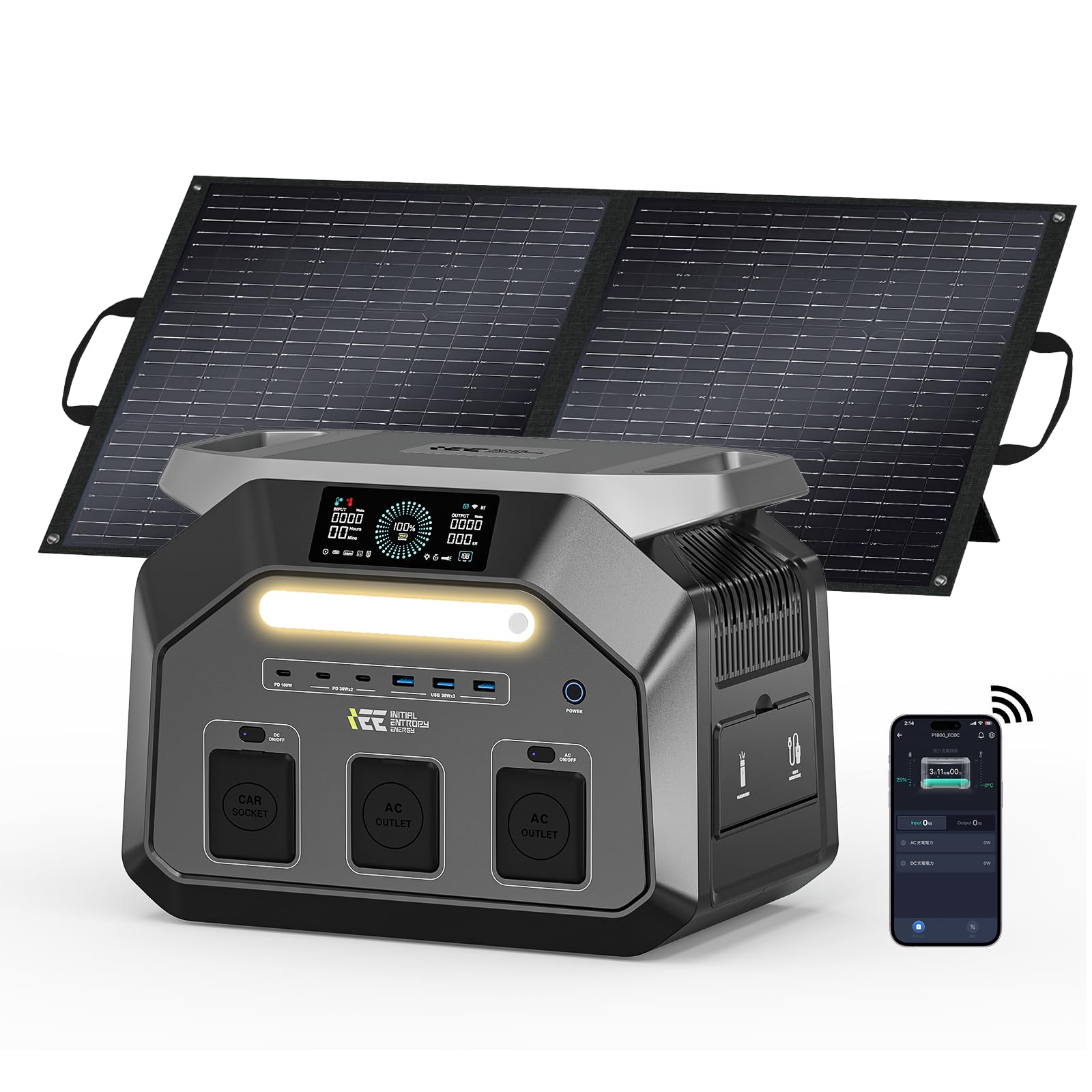 IEE 1800W Centrale Elettrica Portatile con Pannello Solare 100W | 1024Wh Generatore Solare LiFePO4, USB-C 100W, Ricarica 0-100% della Batteria in 45 Minuti, per Casa, Viaggi e Campeggio
