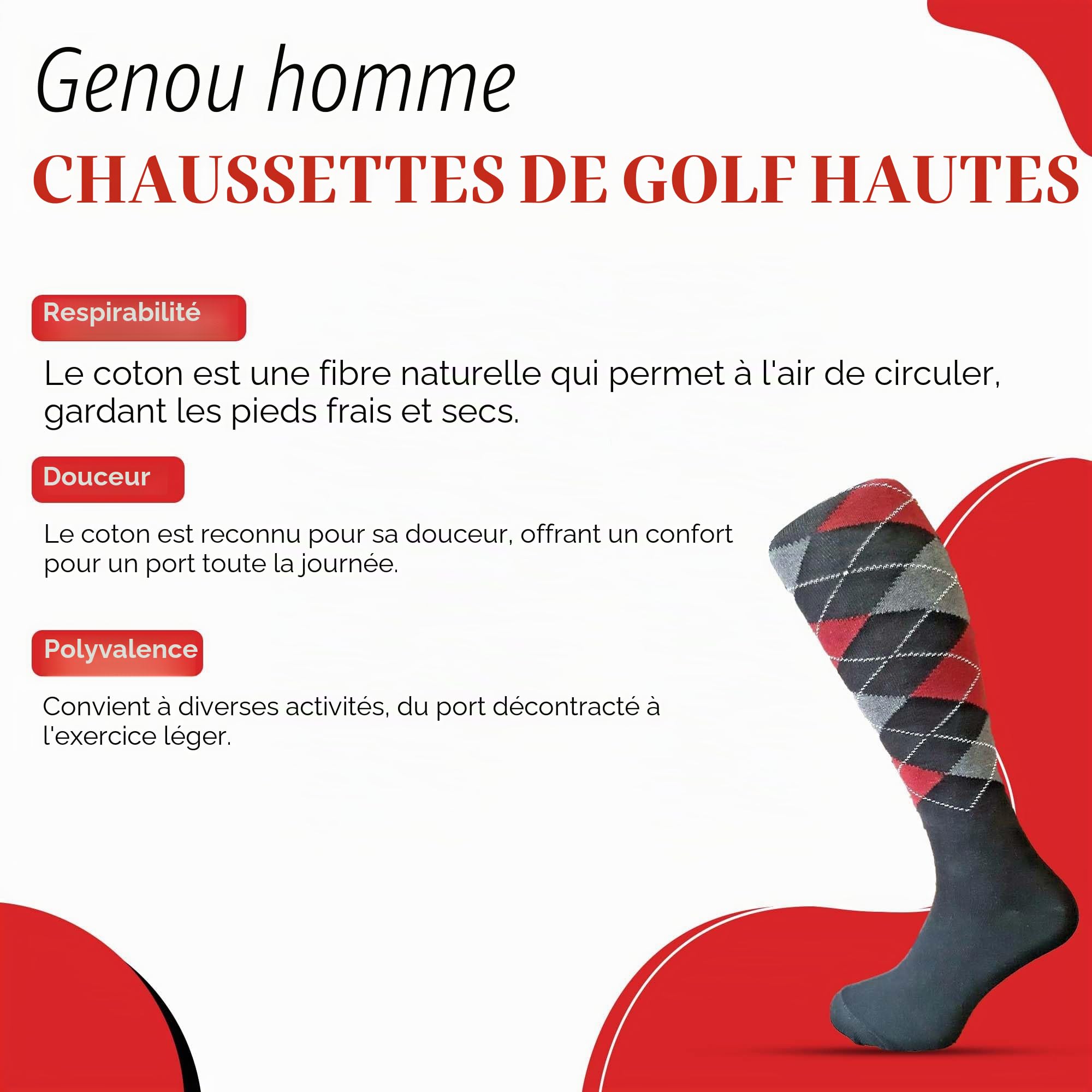 Lot de 6 paires de chaussettes hautes pour homme en coton majoritaire Motif argyle Cadeau de Noël Pointure 39-45