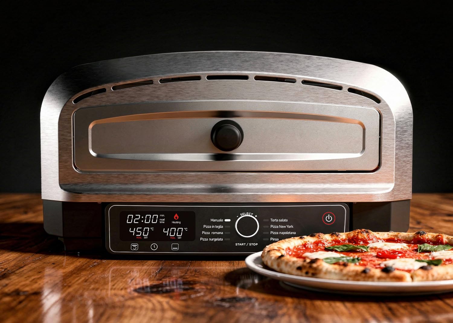 Necchi Pizza Genio – Forno Elettrico per Pizza Digitale, Temperatura fino a 450°C, 7 Programmi Preimpostati, Pietra Refrattaria Inclusa, Resistenze Regolabili Separatamente