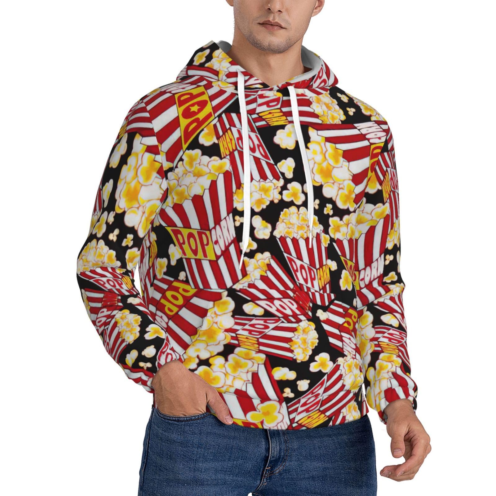 Pull à capuche imprimé popcorn homme chaud décontracté - 8