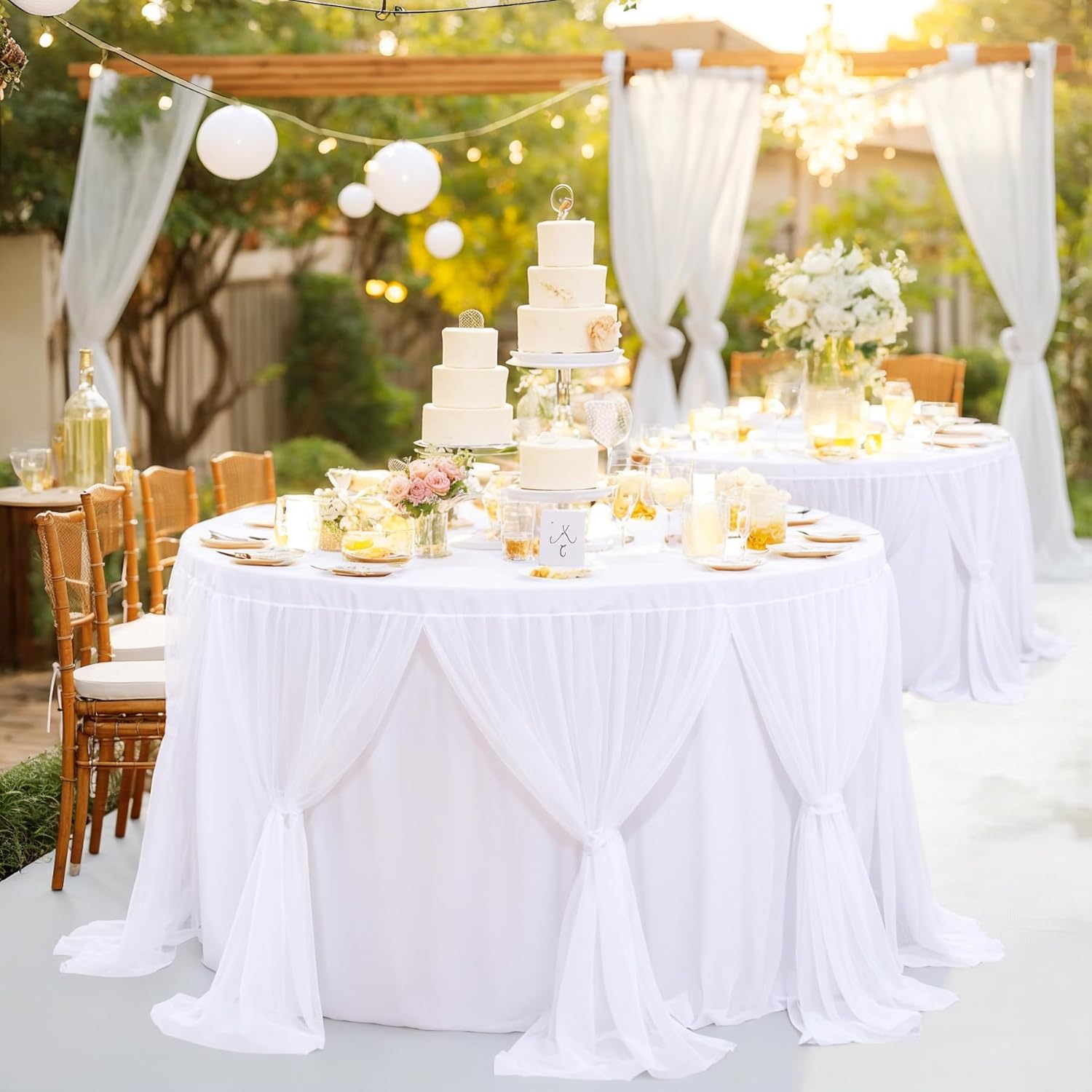 Besutolife White Round Tablecloth 6ft Tulle Table Skirt for Birthday Party Dining Table Buffet Parties Camping