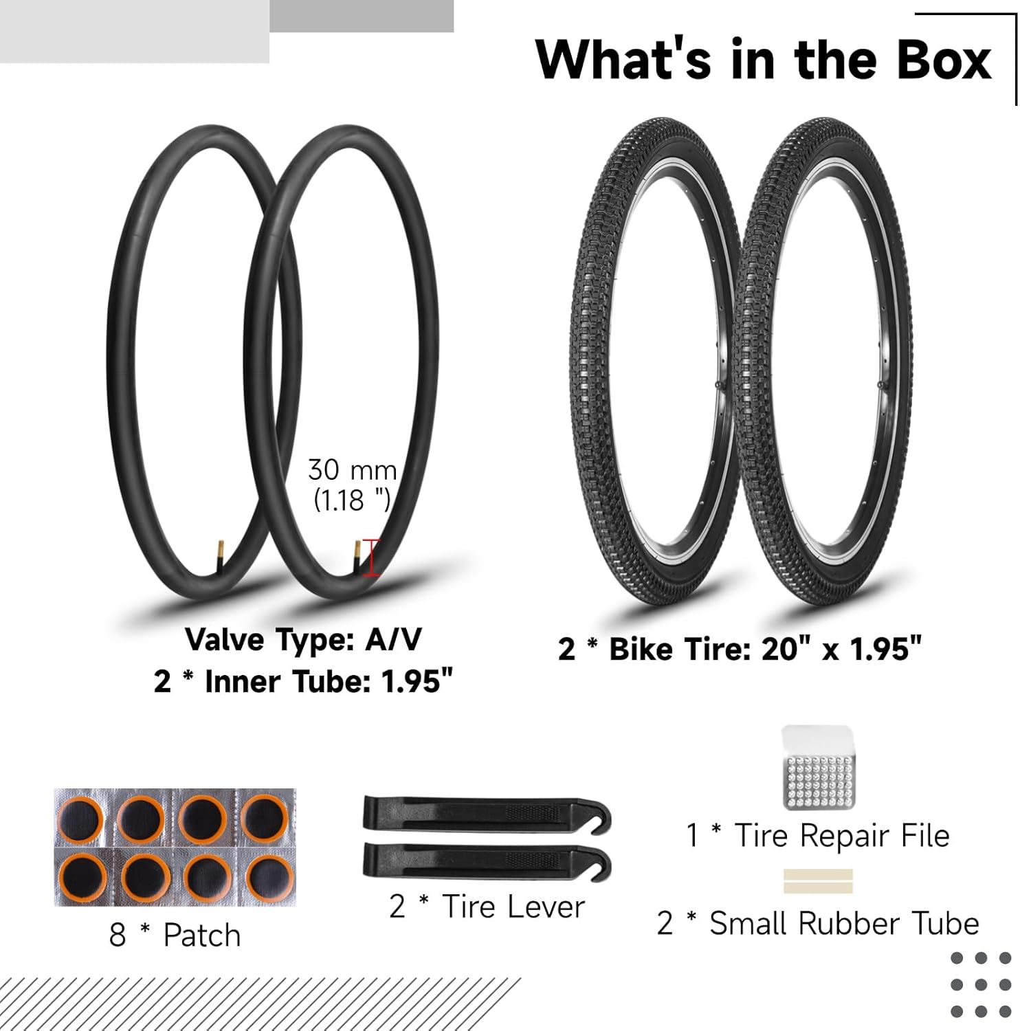 20x1.95 Bike Tire and Tube Set, 2 Pack 20 Inch Mountain Bike Tires with 20x1.75-2.215" Inner Tubes and Repair Tools, Durable Bicycle Tire Kit for Trail, City, and Off-Road Riding