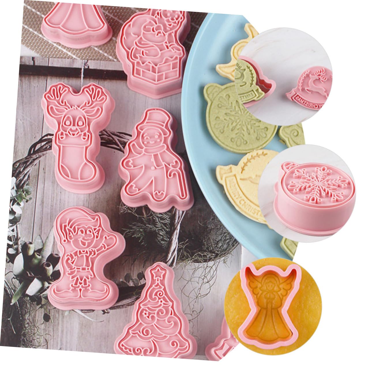 MAGICLULU 5 Juegos Molde De Galletas Navidad Prensa De Galletas Navideñas Sellos De Galletas Para Fondant Equipo Estampadora De Galletas Navideñas Azúcar Rosa Páginas 8 Uds * 5