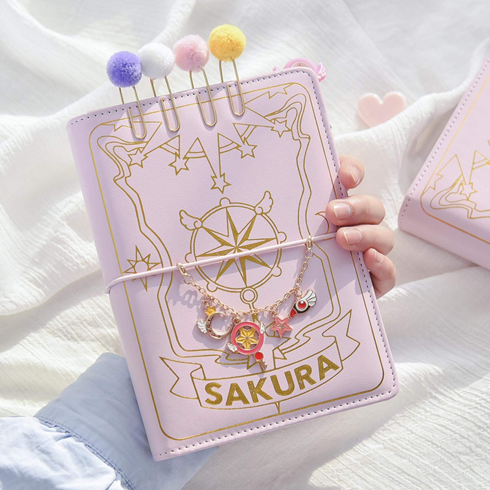Süßes rosa Sakura Anime Lose-Blatt Tagebuch Notizbuch bunte Seiten Spirale 6 Löcher Binder Notizbuch Journals Planer Schreibwaren Set