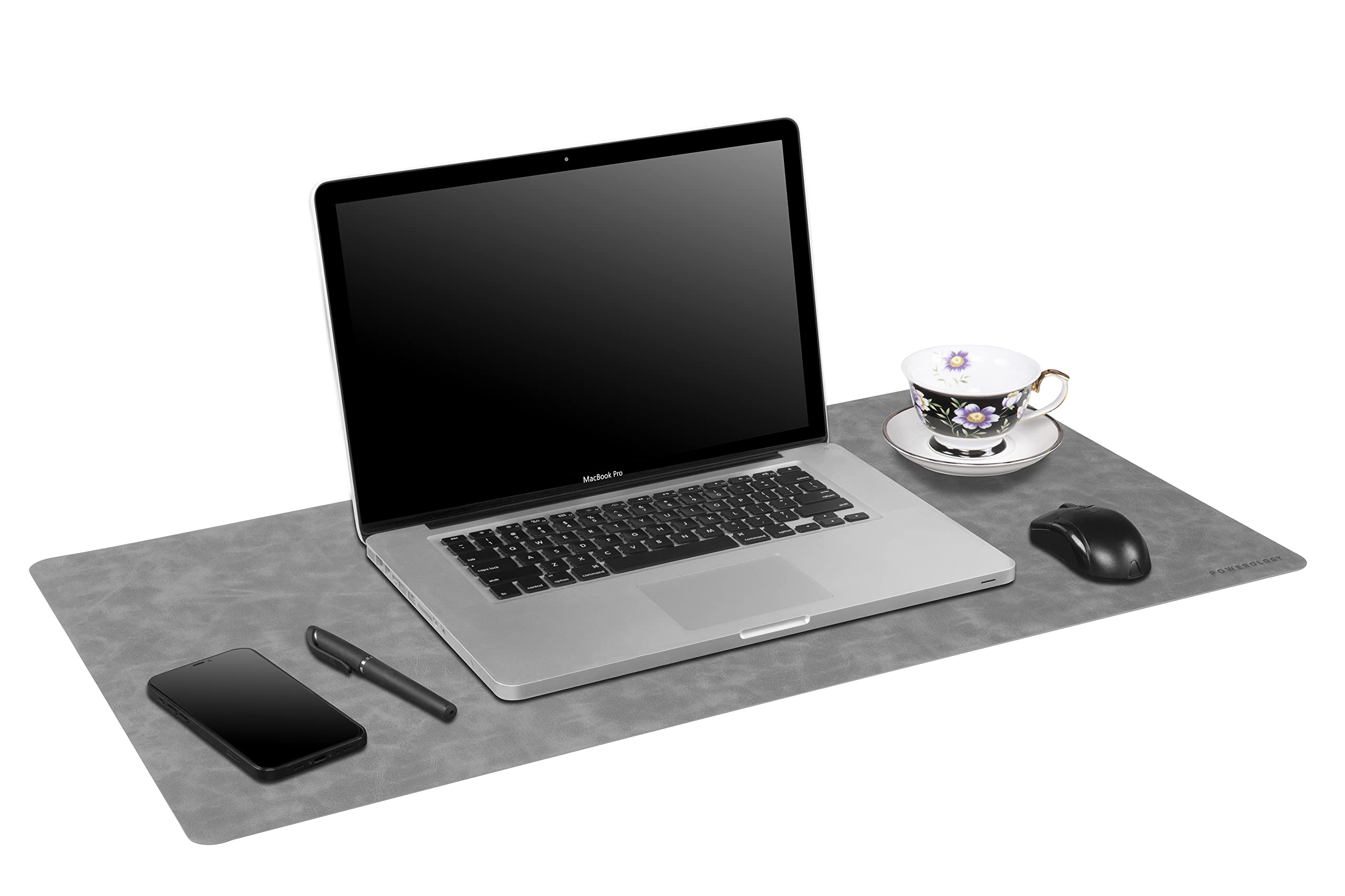 Powerology Leather Desk Pad for Office & Personal Use-75 x 40cm - Vegan Leather Finish Anti Slip Base, Soft Texture, Long-Lasting, Suitable in the Office or for Work from/at Home (Textured Gray)