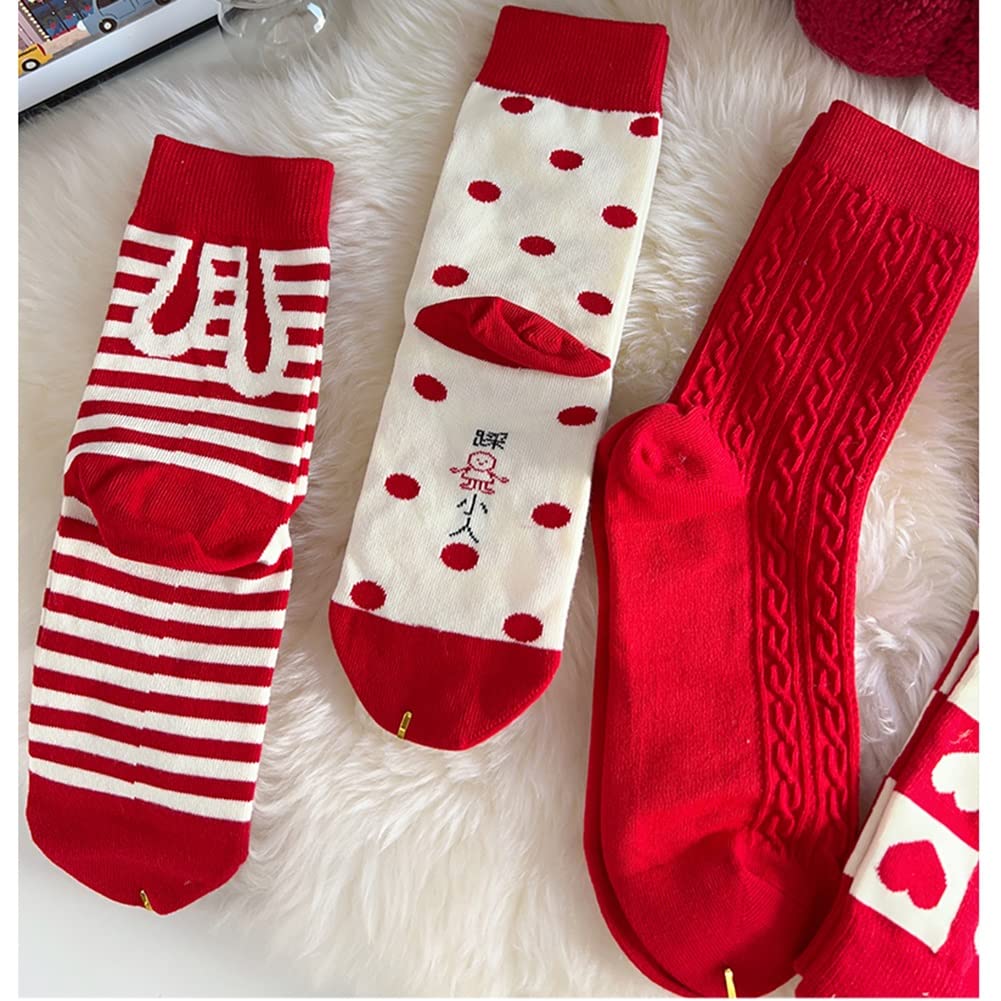 Strümpfe Chinesische Neujahrssocken, Rote Baumwollsocken for das Frühlingsfest 2023, Neujahrs-Weihnachtssocken mit Geschenkboxen, 4 Paar (Color : Red-C, Size : 34-39)