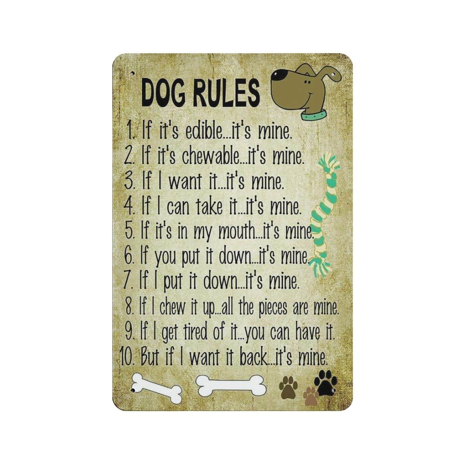AOOEDM Dog Rules Vintage Metal Tin Sign for Home Coffee Shop Office Wall Art Metal Poster Garage Decor Man Cave Sign Inspirational Quote Wall Decor